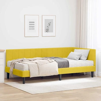 vidaXL Eckbettgestell mit Matratze mit Kopfteil Gelb 90 x 190 cm Samt (3393894)