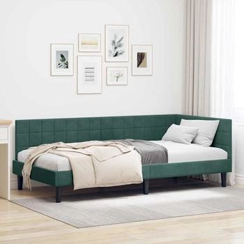vidaXL Eckbettgestell mit Kopfteil Dunkelgr&uuml;n 90 x 190 cm Samt (42016420)