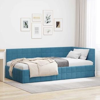 vidaXL Eckbettgestell mit Kopfteil Blau 90 x 200 cm Samt (42016387)
