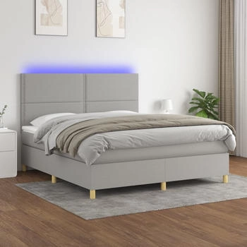 vidaXL Boxspringbett mit Matratze & LED Hellgrau 90x200 cm Stoff (3135725)