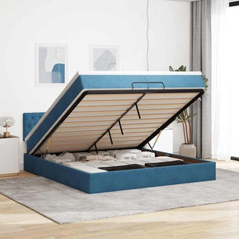 vidaXL Ottoman-Bett mit Matratzen & LED Dunkelblau 200x200 cm Samt (3312720)