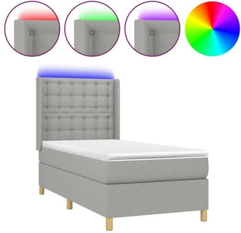 vidaXL Boxspringbett mit Matratze & LED Hellgrau 90x200 cm Stoff (3139165)
