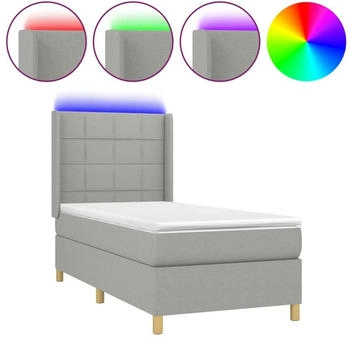 vidaXL Boxspringbett mit Matratze & LED Hellgrau 90x200 cm Stoff (3138845)