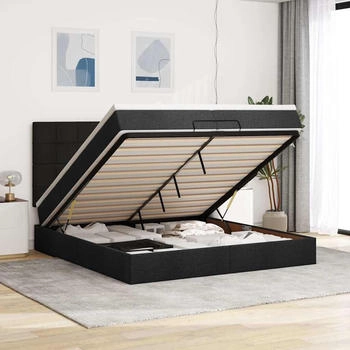vidaXL Ottoman-Bett mit Matratzen Schwarz 200x200 cm Stoff (3313184)