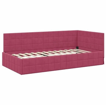 vidaXL Eckbettgestell mit Kopfteil Weinrot 90 x 200 cm Samt (42016392)