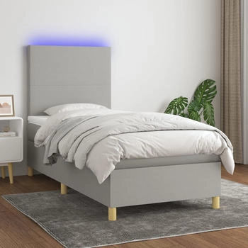 vidaXL Boxspringbett mit Matratze & LED Hellgrau 90x200 cm Stoff (3135245)