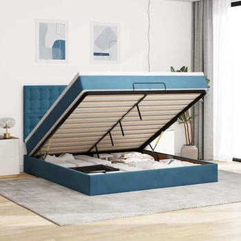 vidaXL Ottoman-Bett mit Matratzen & LED Dunkelblau 200x200 cm Samt (3314490)