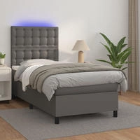 vidaXL Boxspringbett mit Matratze & LED Grau 80x200 cm Kunstleder
