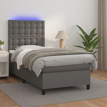 vidaXL Boxspringbett mit Matratze & LED Grau 80x200 cm Kunstleder (3135913)
