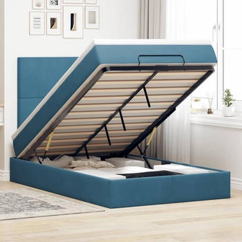 vidaXL Ottoman-Bett mit Matratzen & LEDs Dunkelblau 120x190 cm Samt (3314238)