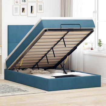 vidaXL Ottoman-Bett mit Matratzen Dunkelblau 120x190 cm Samt (3313389)