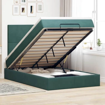 vidaXL Ottoman-Bett mit Matratzen & LEDs Dunkelgr&uuml;n 120x190 cm Samt (3314237)