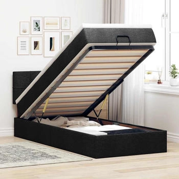 vidaXL Ottomane Bett mit Matratze & LEDs Schwarz 80x200 cm Stoff (3312265)