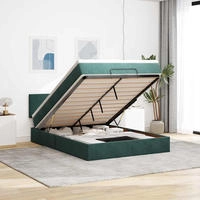vidaXL Ottoman-Bett mit Matratze & LEDs Dunkelgr&uuml;n 140x190 cm Samt