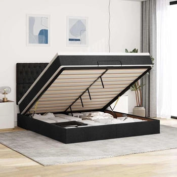 vidaXL Ottoman-Bett mit Matratze Schwarz 180x200 cm Stoff (3313260)