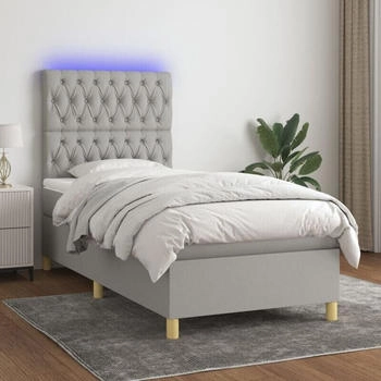 vidaXL Boxspringbett mit Matratze & LED Hellgrau 90x200 cm Stoff (3135645)