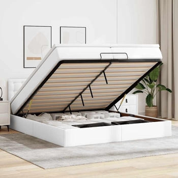 vidaXL Ottoman-Bett mit Matratzen & LEDs Reinweiß 200x200cm Kunstleder (3312173)