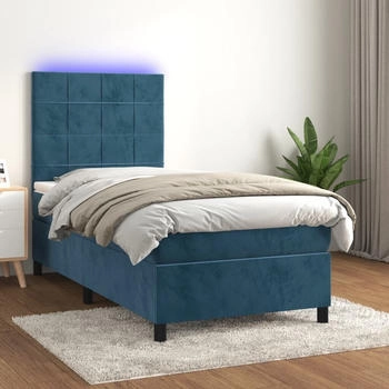 vidaXL Boxspringbett mit Matratze & LED Dunkelblau 80x200 cm Samt (3136093)