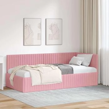 vidaXL Eckbettgestell mit Kopfteil Rosa 90 x 190 cm Samt (42016259)