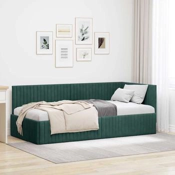 vidaXL Eckbettgestell mit Kopfteil Dunkelgrün 90 x 200 cm Samt (42016268)