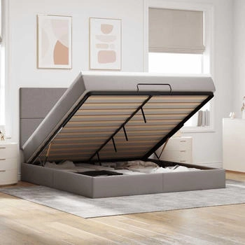 vidaXL Ottoman-Bett mit Matratze & LEDs Taupe 180x200 cm Stoff (3313945)