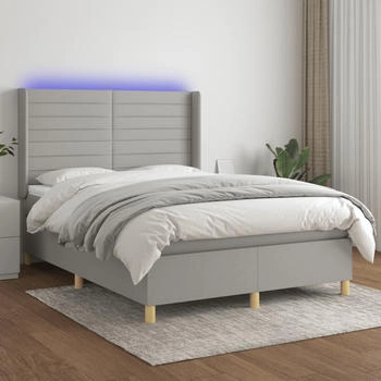 vidaXL Boxspringbett mit Matratze & LED Hellgrau 140x190 cm Stoff (3138949)