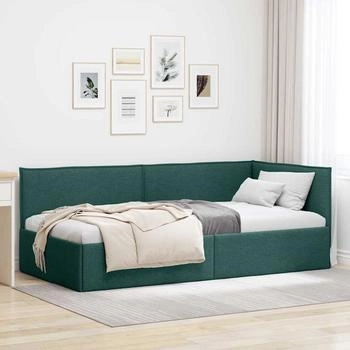 vidaXL Eckbettgestell mit Kopfteil Dunkelgr&uuml;n 80 x 200 cm Stoff (42016451)