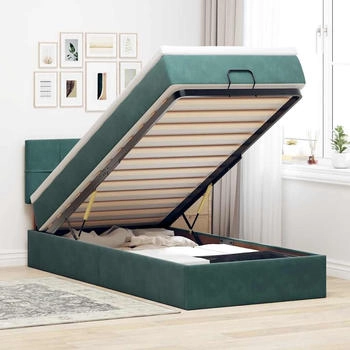 vidaXL Ottoman-Bett mit Matratze Dunkelgr&uuml;n 80x200 cm Samt (3311738)