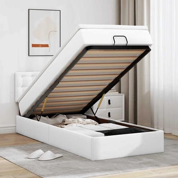 vidaXL Ottoman-Bett mit Matratzen & LEDs Reinweiß 80x200 cm Kunstleder (3312123)