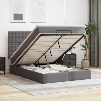 vidaXL Ottoman-Bett mit Matratze & LEDs Grau 140x190 cm Kunstleder (3313853)