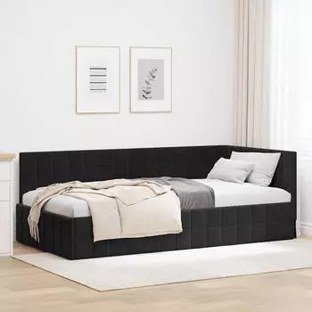vidaXL Eckbettgestell mit Kopfteil Schwarz 100 x 200 cm Samt (42016403)
