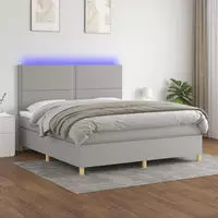 vidaXL Boxspringbett mit Matratze & LED Hellgrau 90x200 cm Stoff