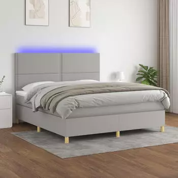 vidaXL Boxspringbett mit Matratze & LED Hellgrau 90x200 cm Stoff (3135405)