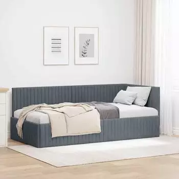 vidaXL Eckbettgestell mit Kopfteil Dunkelgrau 90 x 200 cm Samt (42016267)