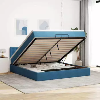 vidaXL Ottoman-Bett mit Matratzen & LED Dunkelblau 200x200 cm Samt (3312792)