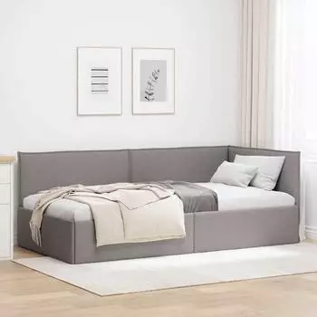 vidaXL Eckbettgestell mit Kopfteil Taupe 90 x 200 cm Stoff (42016468)