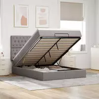vidaXL Ottoman-Bett mit Matratze & LEDs Taupe 140x190 cm Stoff