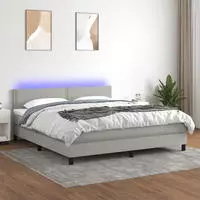 vidaXL Boxspringbett mit Matratze & LED Hellgrau 140x190 cm Stoff