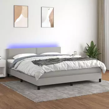 vidaXL Boxspringbett mit Matratze & LED Hellgrau 140x190 cm Stoff (3133389)