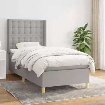 vidaXL Boxspringbett mit Matratze Hellgrau 90x200 cm Stoff (3131961)
