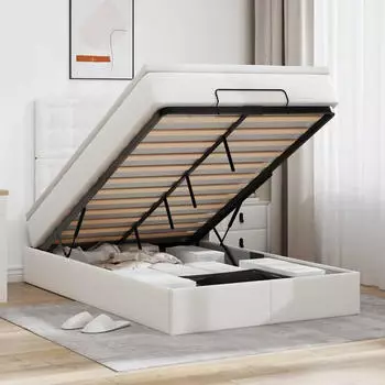 vidaXL Ottoman-Bett mit Matratze Weiß 120x200 cm Kunstleder (3312997)