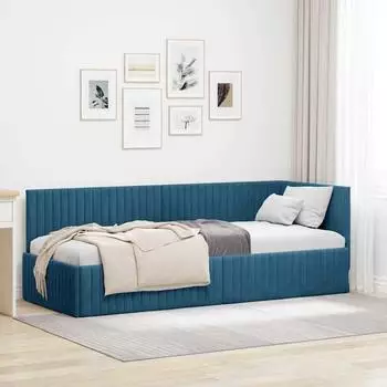 vidaXL Eckbettgestell mit Kopfteil Blau 80 x 200 cm Samt (42016245)