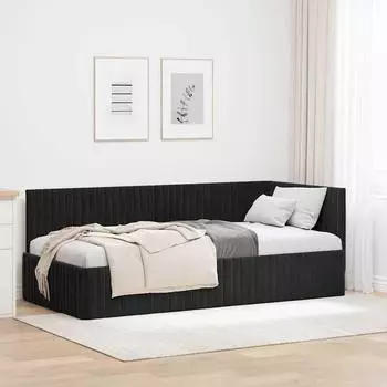 vidaXL Eckbettgestell mit Kopfteil Schwarz 90 x 200 cm Samt (42016271)
