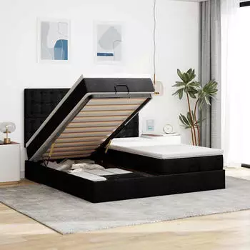 vidaXL Ottoman-Bett mit Matratzen Schwarz 160x200 cm Stoff (3313729)
