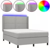vidaXL Boxspringbett mit Matratze & LED Hellgrau 140x190 cm Stoff