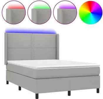 vidaXL Boxspringbett mit Matratze & LED Hellgrau 140x190 cm Stoff (3138229)