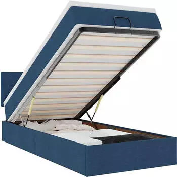 vidaXL Ottoman-Bett mit Matratze & LEDs Blau 90x190 cm Stoff (3312193)