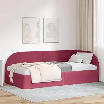 vidaXL Eckbettgestell mit Kopfteil Weinrot 80 x 200 cm Samt (42016630)