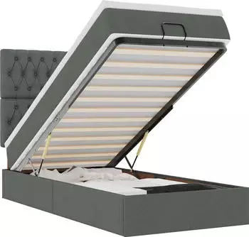 vidaXL Ottoman-Bett mit Matratze & LEDs Dunkelgrau 90x190 cm Stoff (3314052)
