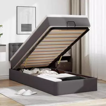 vidaXL Ottoman-Bett mit Matratzen & LEDs Grau 90x200 cm Kunstleder (3312135)